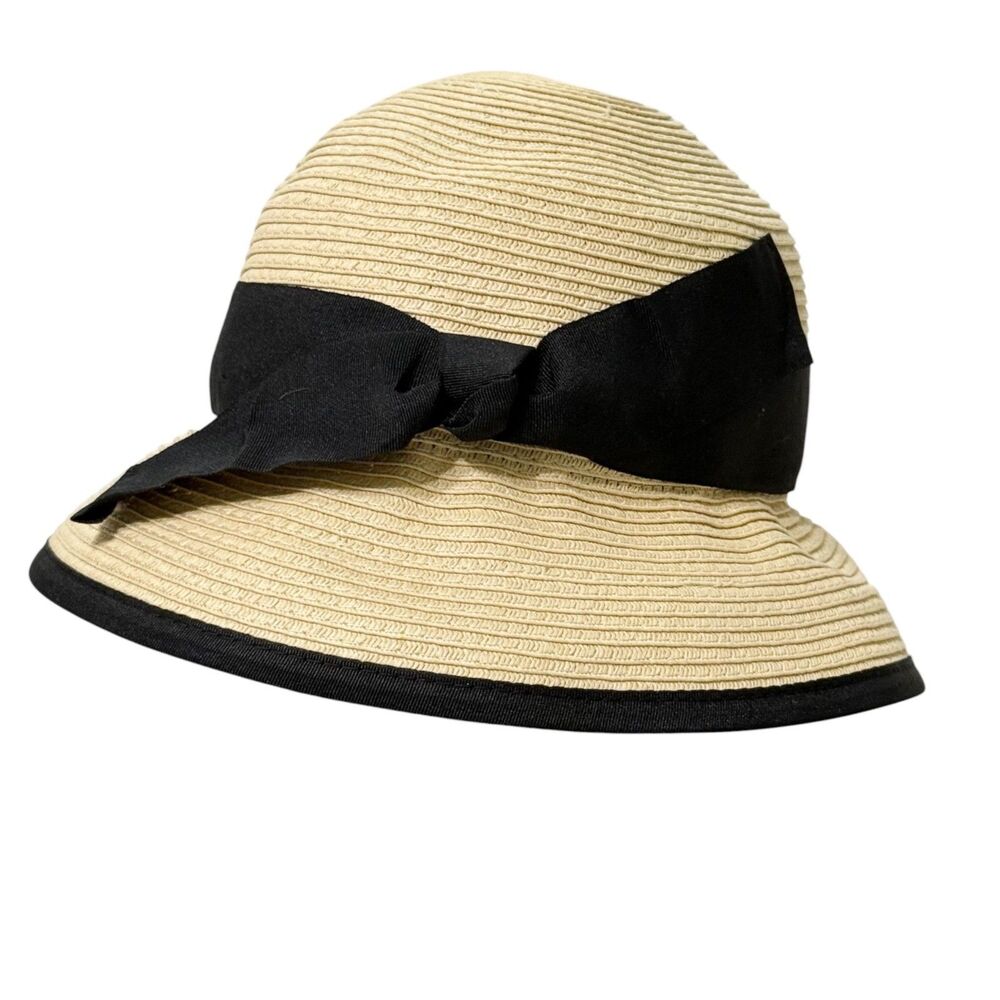Daniele Meucci Paper Straw Bucket Hat Beige Black Bow Sun Hat Beach Made Italy